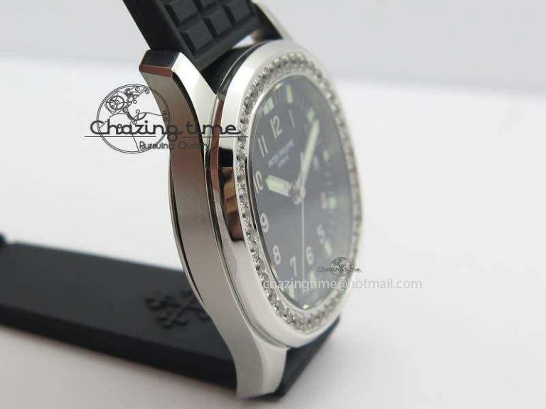 Aquanaut SS 35mm Best Editon Black Dial Diamond Bezel on Black Rubber Strap Ronda Quartz