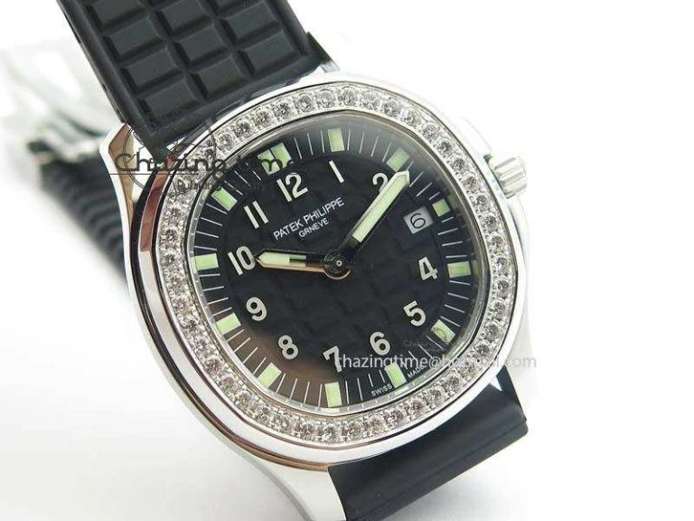 Aquanaut SS 35mm Best Editon Black Dial Diamond Bezel on Black Rubber Strap Ronda Quartz