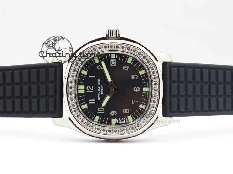 Aquanaut SS 35mm Best Editon Black Dial Diamond Bezel on Black Rubber Strap Ronda Quartz