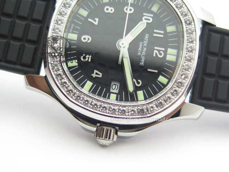 Aquanaut SS 35mm Best Editon Black Dial Diamond Bezel on Black Rubber Strap Ronda Quartz