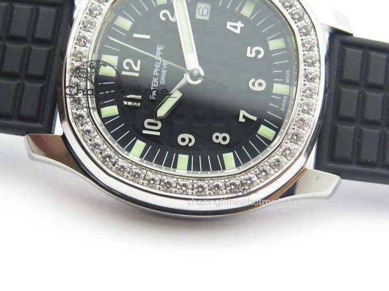 Aquanaut SS 35mm Best Editon Black Dial Diamond Bezel on Black Rubber Strap Ronda Quartz