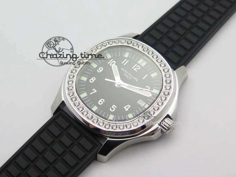 Aquanaut SS 35mm Best Editon Black Dial Diamond Bezel on Black Rubber Strap Ronda Quartz