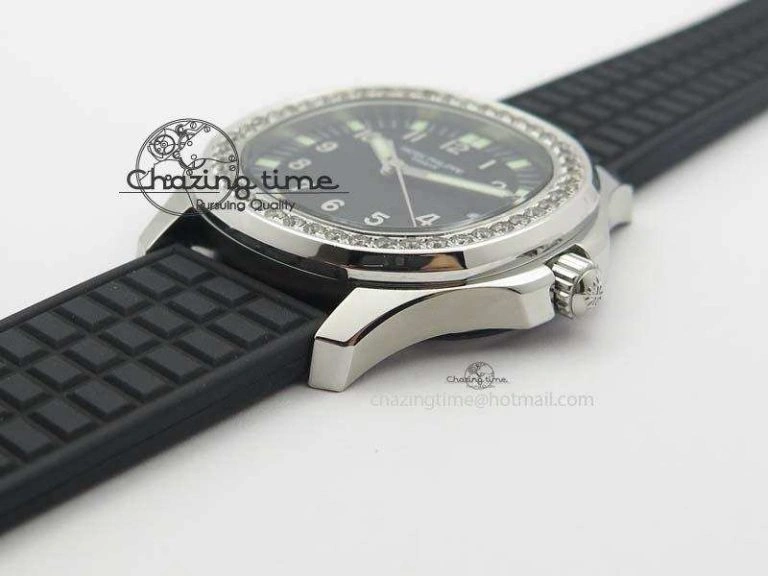 Aquanaut SS 35mm Best Editon Black Dial Diamond Bezel on Black Rubber Strap Ronda Quartz