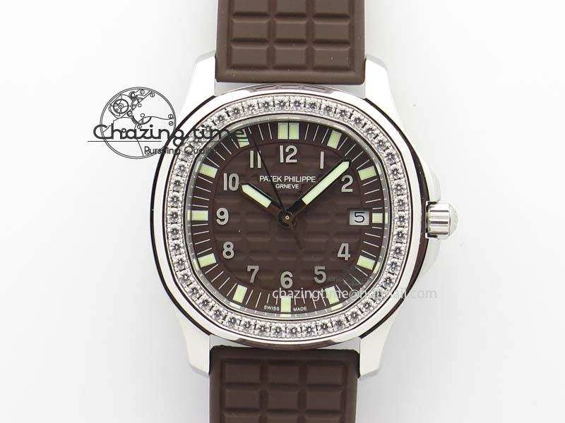 Aquanaut SS 35mm Best Editon Brown Dial Diamond Bezel on Brown Rubber Strap Ronda Quartz