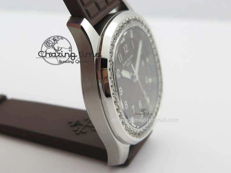 Aquanaut SS 35mm Best Editon Brown Dial Diamond Bezel on Brown Rubber Strap Ronda Quartz