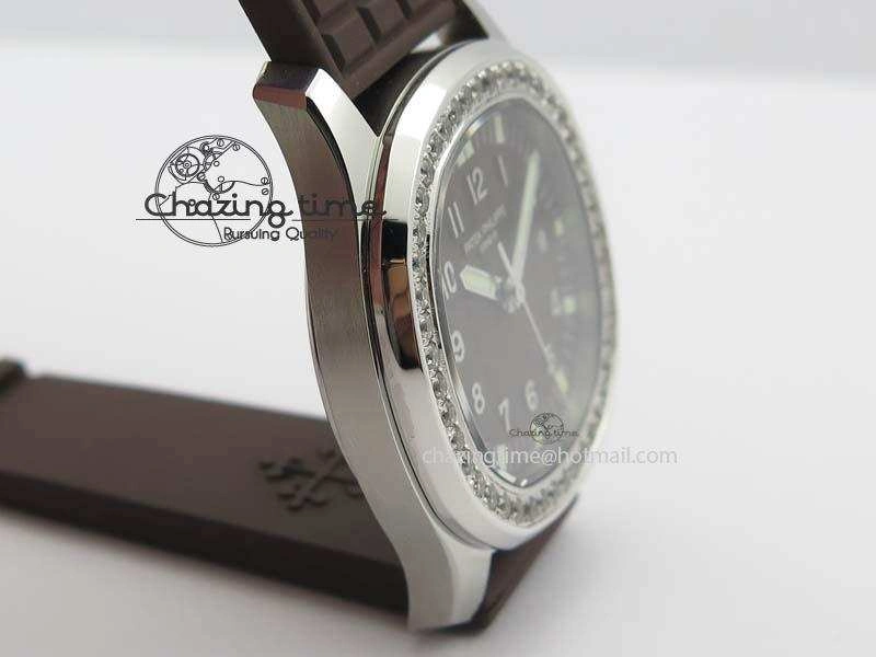 Aquanaut SS 35mm Best Editon Brown Dial Diamond Bezel on Brown Rubber Strap Ronda Quartz