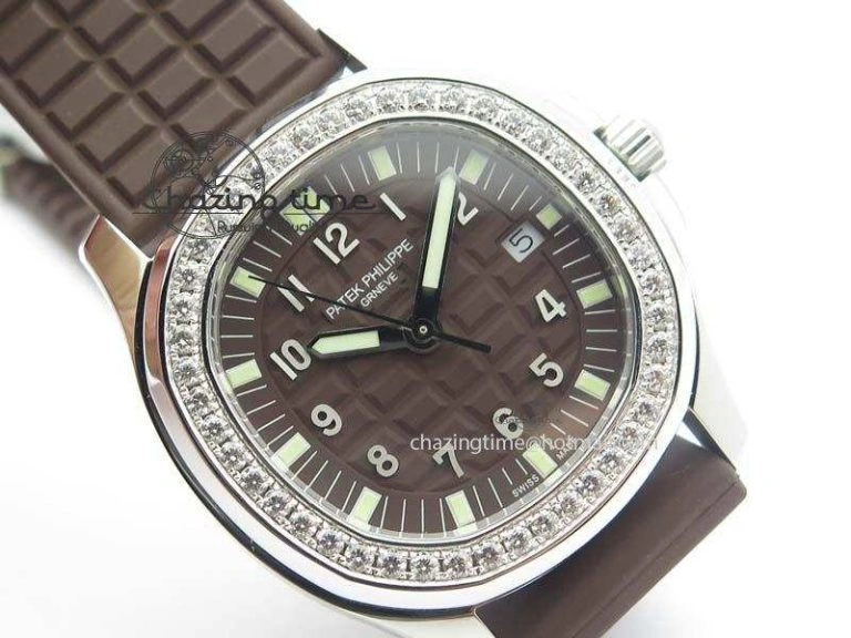 Aquanaut SS 35mm Best Editon Brown Dial Diamond Bezel on Brown Rubber Strap Ronda Quartz