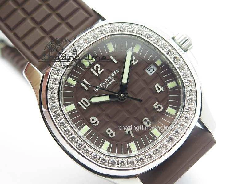 Aquanaut SS 35mm Best Editon Brown Dial Diamond Bezel on Brown Rubber Strap Ronda Quartz