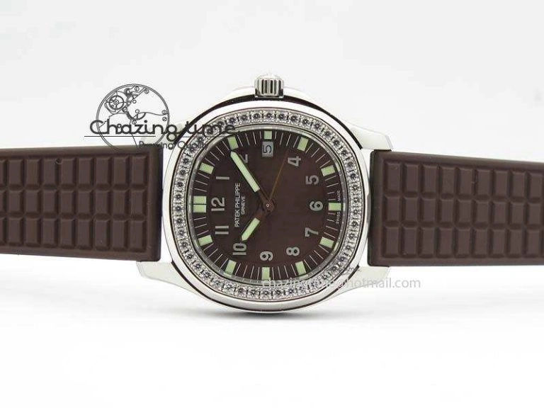 Aquanaut SS 35mm Best Editon Brown Dial Diamond Bezel on Brown Rubber Strap Ronda Quartz