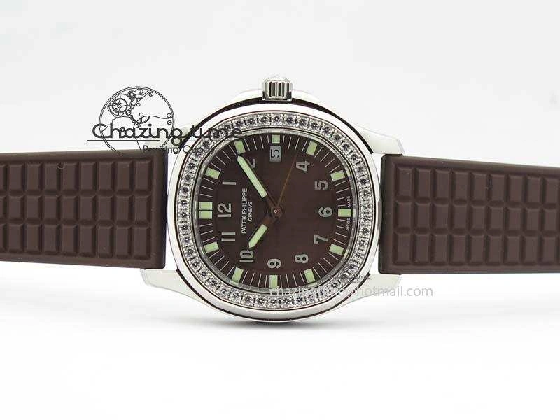 Aquanaut SS 35mm Best Editon Brown Dial Diamond Bezel on Brown Rubber Strap Ronda Quartz