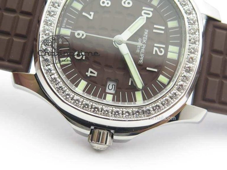 Aquanaut SS 35mm Best Editon Brown Dial Diamond Bezel on Brown Rubber Strap Ronda Quartz