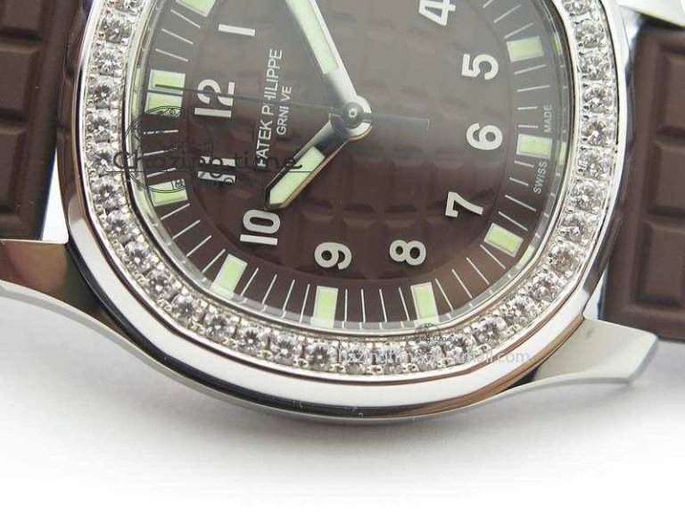 Aquanaut SS 35mm Best Editon Brown Dial Diamond Bezel on Brown Rubber Strap Ronda Quartz