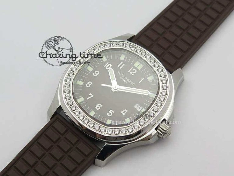 Aquanaut SS 35mm Best Editon Brown Dial Diamond Bezel on Brown Rubber Strap Ronda Quartz