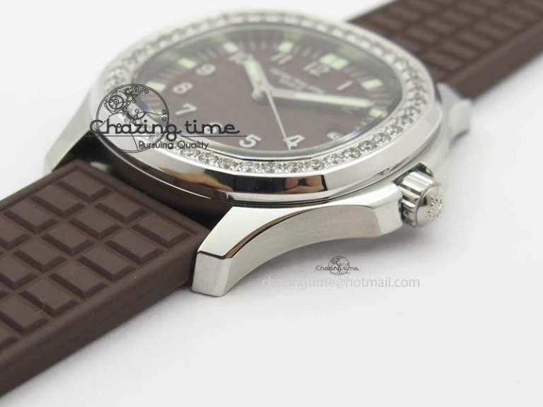 Aquanaut SS 35mm Best Editon Brown Dial Diamond Bezel on Brown Rubber Strap Ronda Quartz