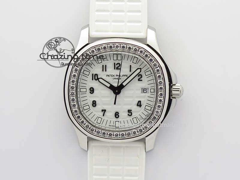 Aquanaut SS 35mm Best Editon White Dial Diamond Bezel On White Rubber Strap Ronda Quartz
