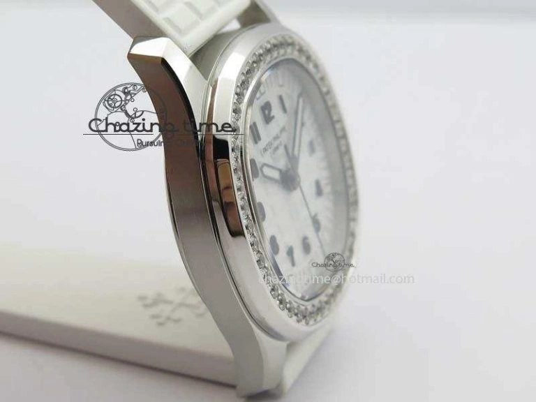 Aquanaut SS 35mm Best Editon White Dial Diamond Bezel On White Rubber Strap Ronda Quartz