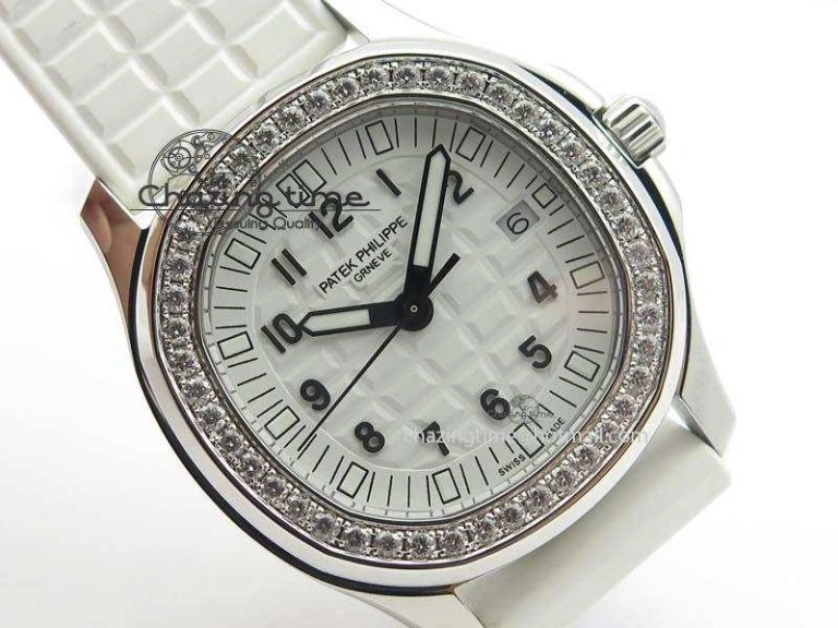 Aquanaut SS 35mm Best Editon White Dial Diamond Bezel On White Rubber Strap Ronda Quartz