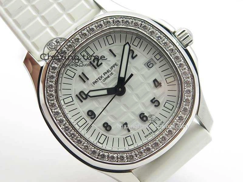Aquanaut SS 35mm Best Editon White Dial Diamond Bezel On White Rubber Strap Ronda Quartz