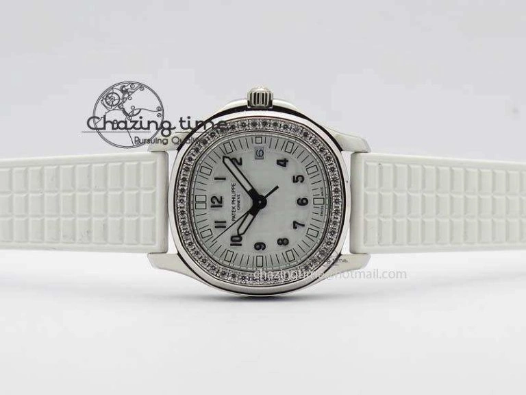 Aquanaut SS 35mm Best Editon White Dial Diamond Bezel On White Rubber Strap Ronda Quartz