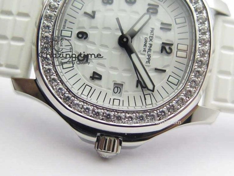 Aquanaut SS 35mm Best Editon White Dial Diamond Bezel On White Rubber Strap Ronda Quartz
