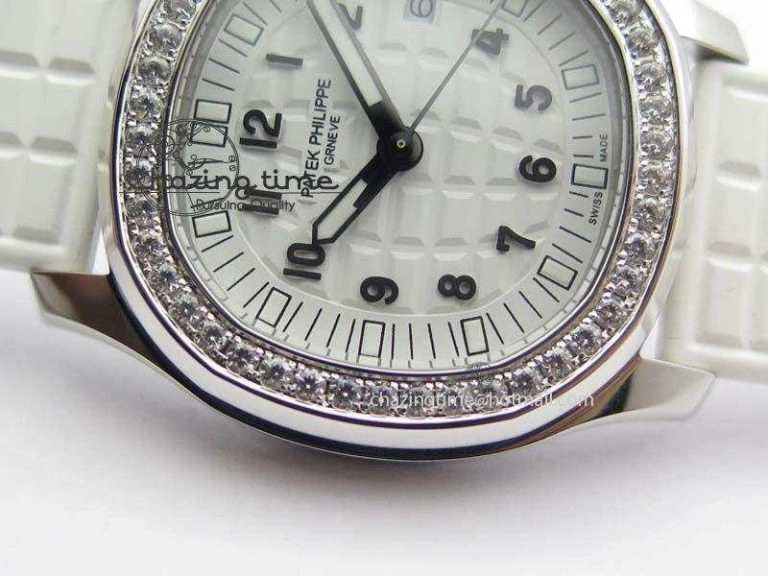 Aquanaut SS 35mm Best Editon White Dial Diamond Bezel On White Rubber Strap Ronda Quartz