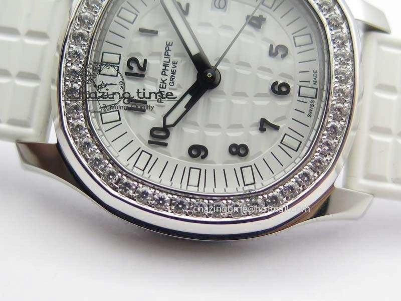 Aquanaut SS 35mm Best Editon White Dial Diamond Bezel On White Rubber Strap Ronda Quartz