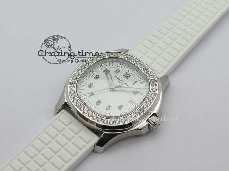 Aquanaut SS 35mm Best Editon White Dial Diamond Bezel On White Rubber Strap Ronda Quartz