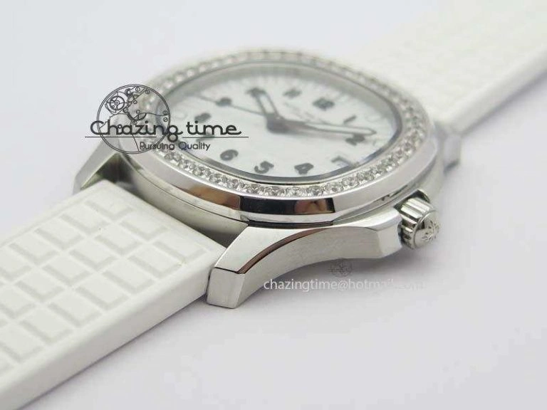 Aquanaut SS 35mm Best Editon White Dial Diamond Bezel On White Rubber Strap Ronda Quartz