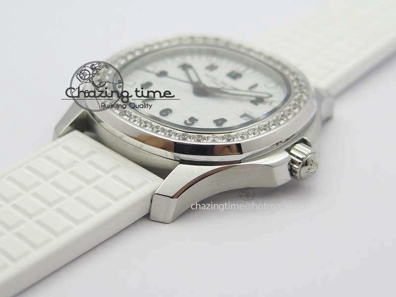 Aquanaut SS 35mm Best Editon White Dial Diamond Bezel On White Rubber Strap Ronda Quartz
