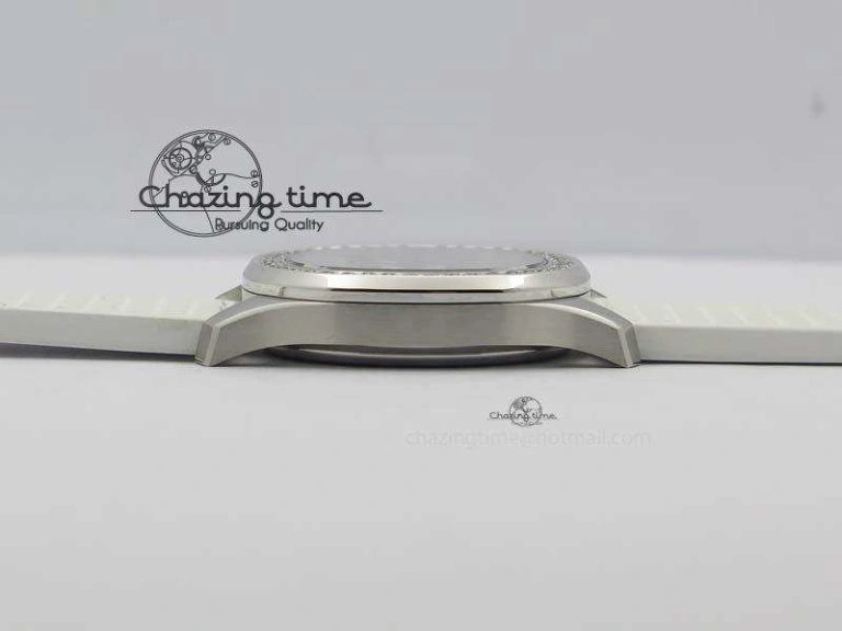 Aquanaut SS 35mm Best Editon White Dial Diamond Bezel On White Rubber Strap Ronda Quartz