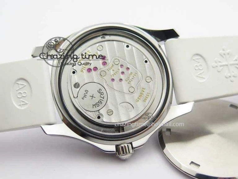 Aquanaut SS 35mm Best Editon White Dial Diamond Bezel On White Rubber Strap Ronda Quartz