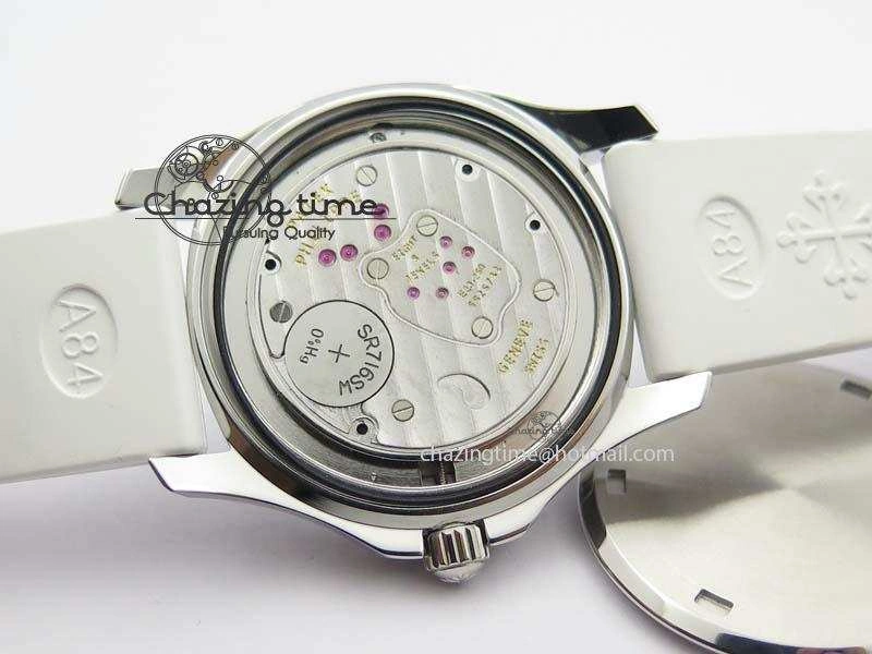 Aquanaut SS 35mm Best Editon White Dial Diamond Bezel On White Rubber Strap Ronda Quartz