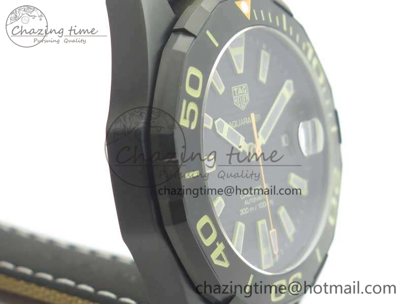 Aquaracer Calibre 43mm DLC V6F Best Edition Black Textured Dial Ceramic Bezel On Nylon Strap A2824