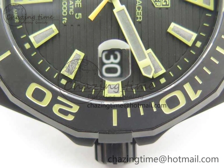 Aquaracer Calibre 43mm DLC V6F Best Edition Black Textured Dial Ceramic Bezel On Nylon Strap A2824