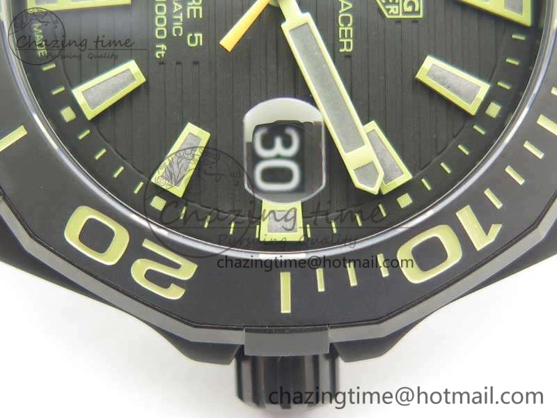 Aquaracer Calibre 43mm DLC V6F Best Edition Black Textured Dial Ceramic Bezel On Nylon Strap A2824