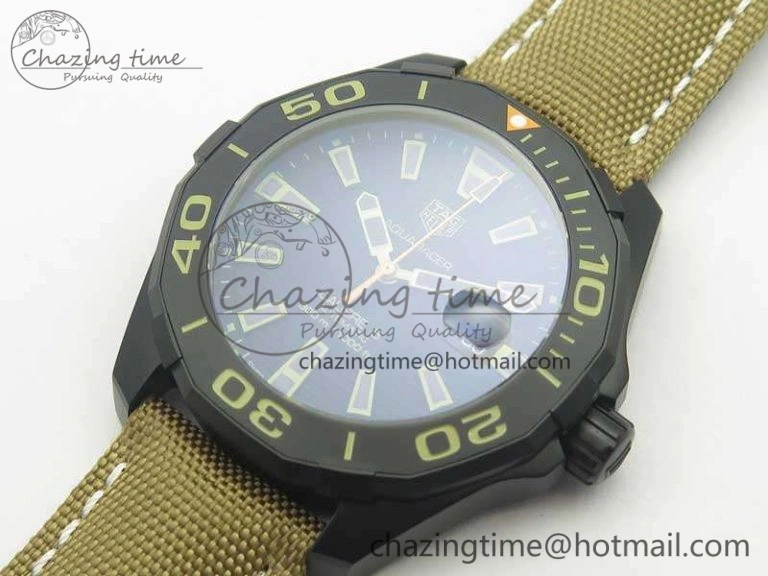Aquaracer Calibre 43mm DLC V6F Best Edition Black Textured Dial Ceramic Bezel On Nylon Strap A2824