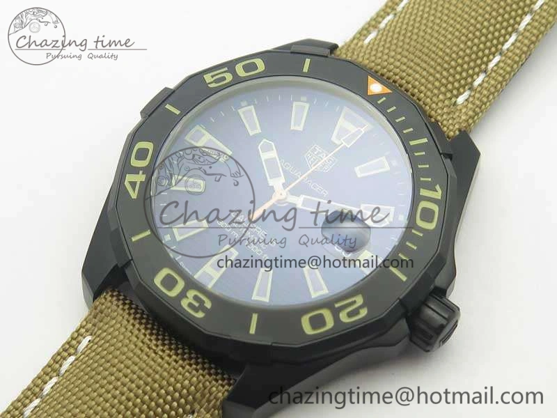 Aquaracer Calibre 43mm DLC V6F Best Edition Black Textured Dial Ceramic Bezel On Nylon Strap A2824