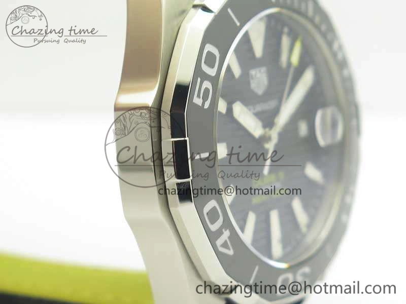 Aquaracer Calibre 43mm SS V6F Best Edition Black Textured Dial Ceramic Bezel On Nylon Strap A2824