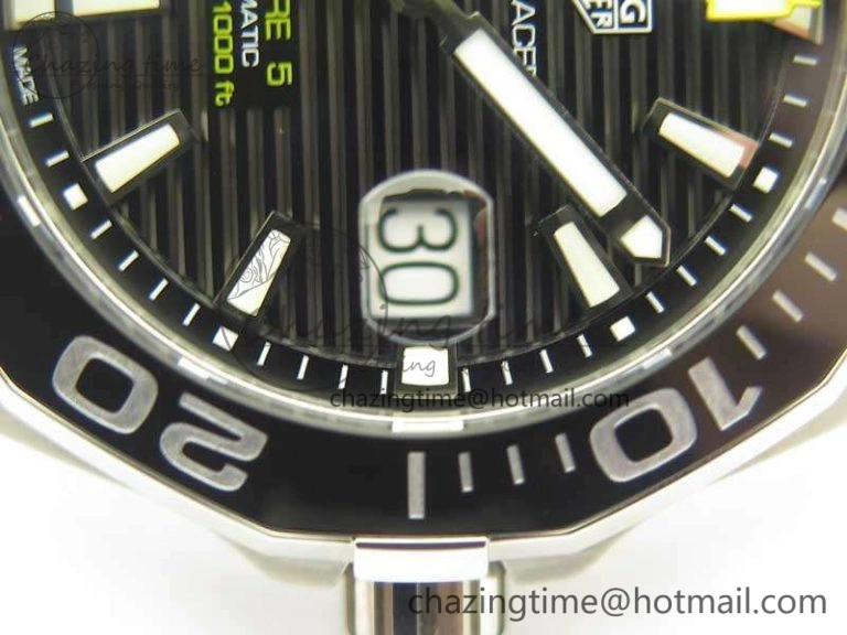 Aquaracer Calibre 43mm SS V6F Best Edition Black Textured Dial Ceramic Bezel On Nylon Strap A2824