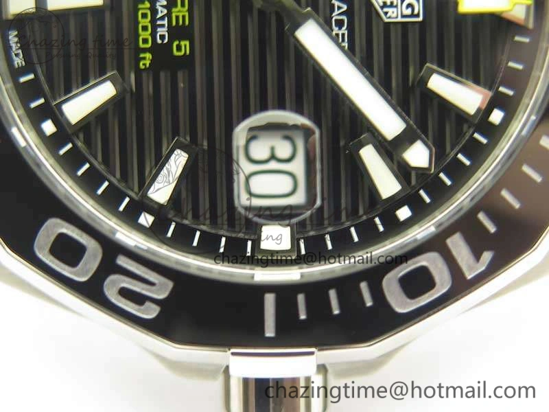 Aquaracer Calibre 43mm SS V6F Best Edition Black Textured Dial Ceramic Bezel On Nylon Strap A2824