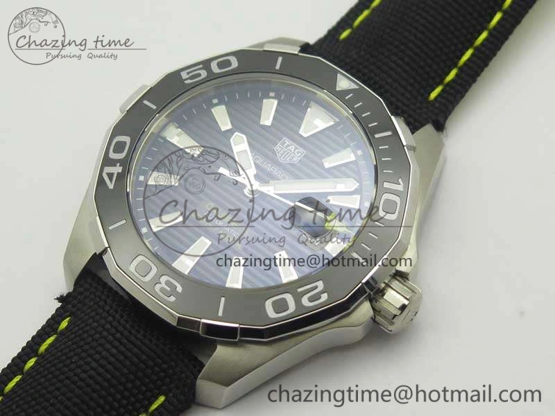 Aquaracer Calibre 43mm SS V6F Best Edition Black Textured Dial Ceramic Bezel On Nylon Strap A2824