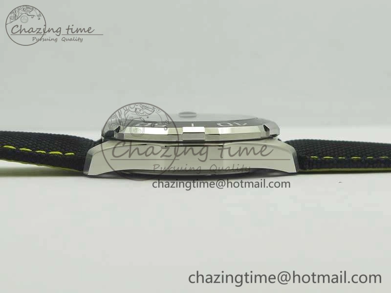 Aquaracer Calibre 43mm SS V6F Best Edition Black Textured Dial Ceramic Bezel On Nylon Strap A2824