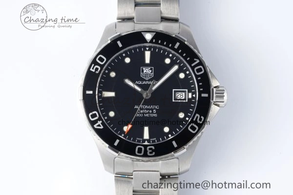 Aquaracer Calibre 5 41.5mm TARF 1:1 Best Edition Black Dial Black Bezel on SS Bracelet SW200