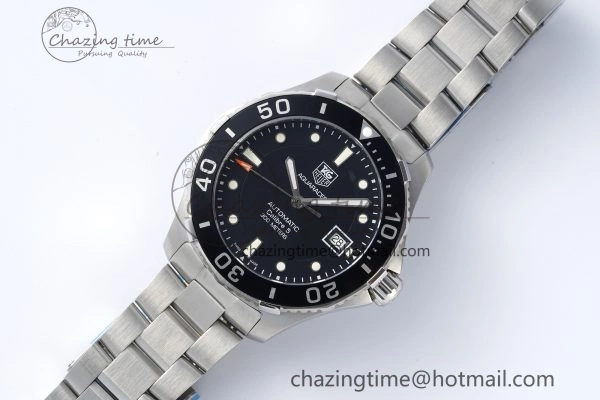 Aquaracer Calibre 5 41.5mm TARF 1:1 Best Edition Black Dial Black Bezel on SS Bracelet SW200