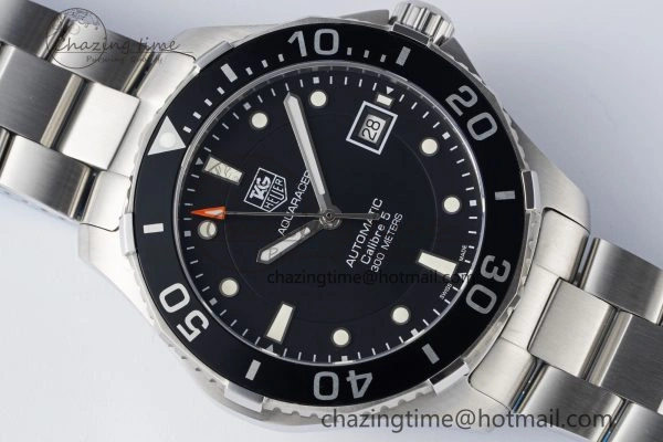 Aquaracer Calibre 5 41.5mm TARF 1:1 Best Edition Black Dial Black Bezel on SS Bracelet SW200
