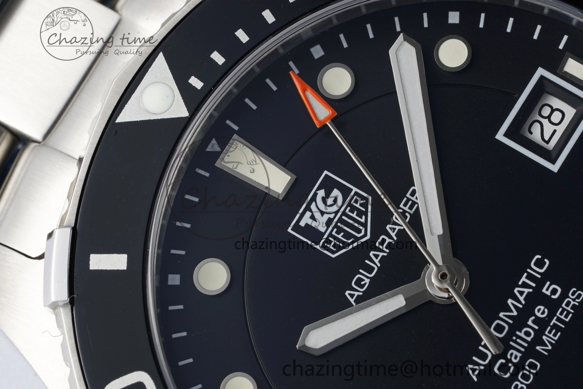 Aquaracer Calibre 5 41.5mm TARF 1:1 Best Edition Black Dial Black Bezel on SS Bracelet SW200
