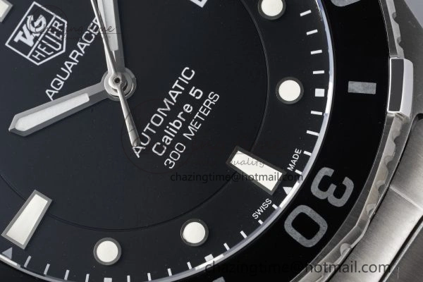 Aquaracer Calibre 5 41.5mm TARF 1:1 Best Edition Black Dial Black Bezel on SS Bracelet SW200