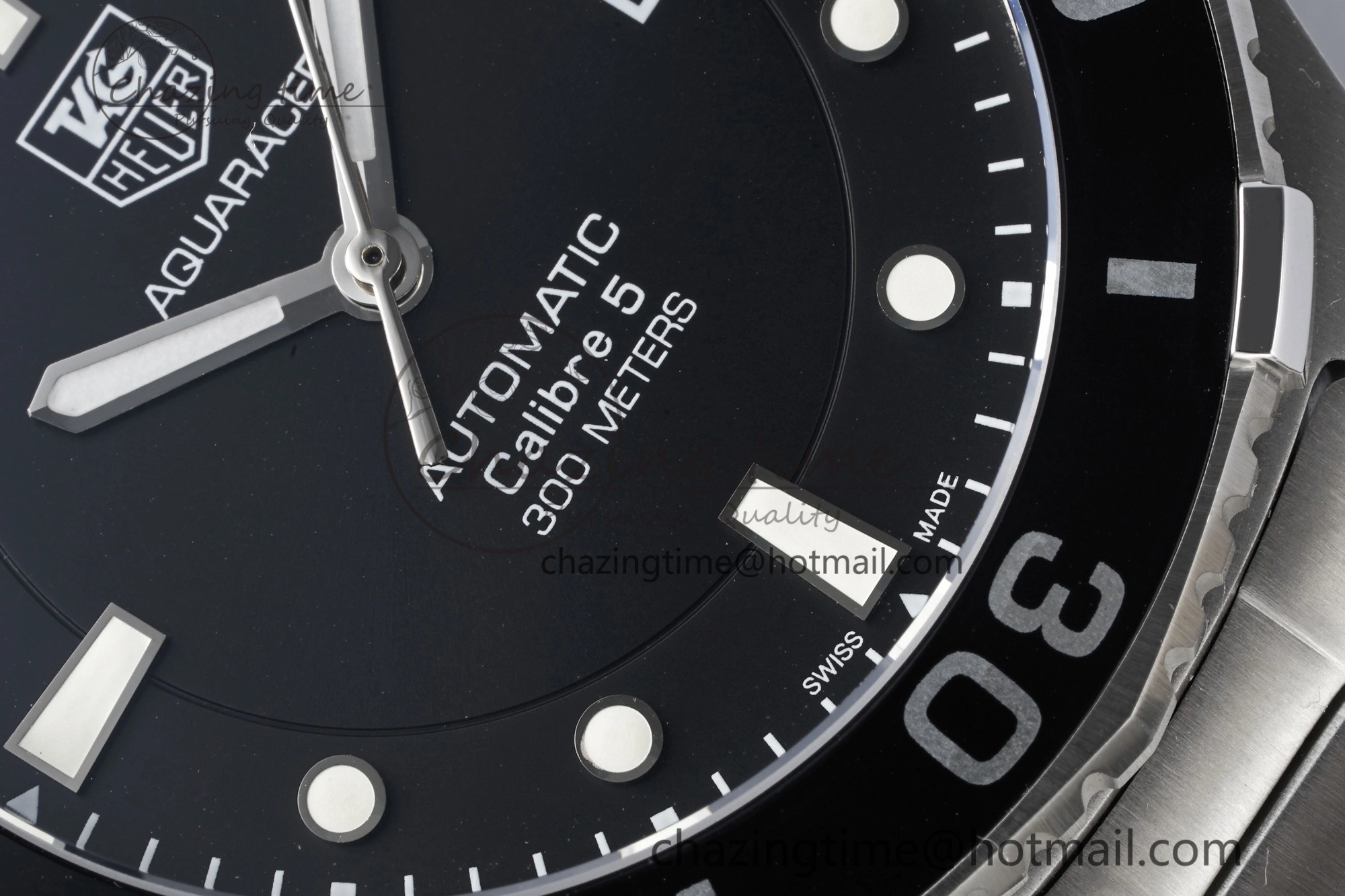 Aquaracer Calibre 5 41.5mm TARF 1:1 Best Edition Black Dial Black Bezel on SS Bracelet SW200