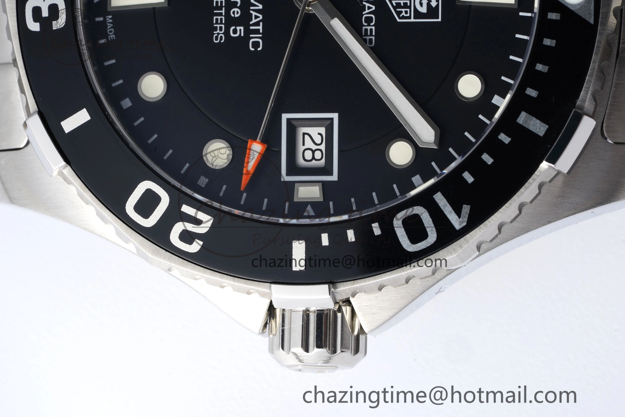 Aquaracer Calibre 5 41.5mm TARF 1:1 Best Edition Black Dial Black Bezel on SS Bracelet SW200