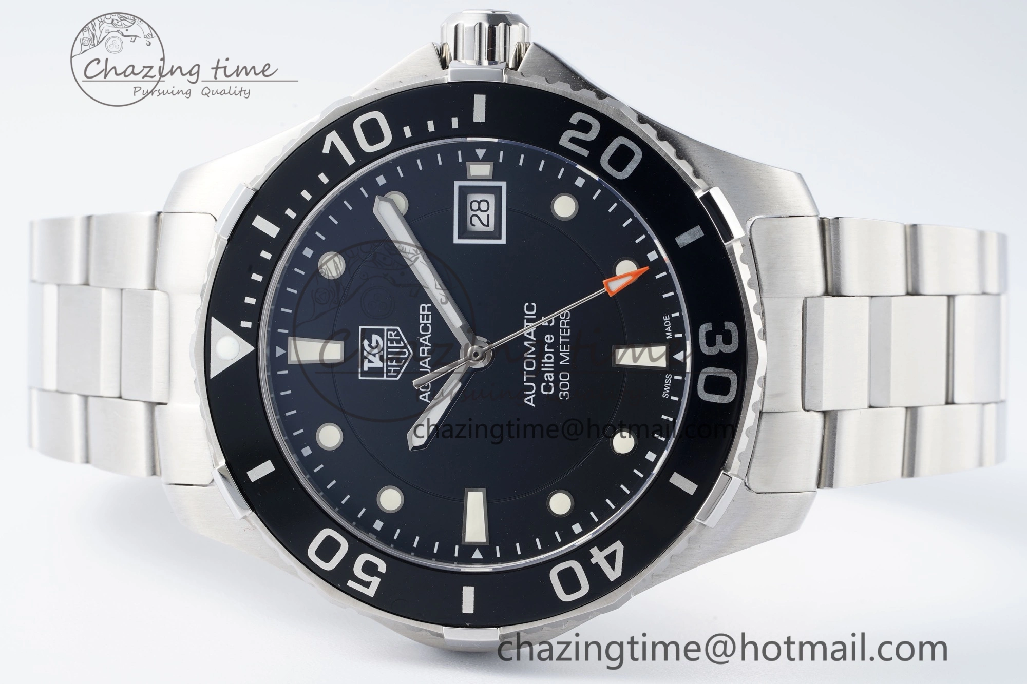 Aquaracer Calibre 5 41.5mm TARF 1:1 Best Edition Black Dial Black Bezel on SS Bracelet SW200